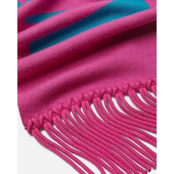 NWT Versace Reversible Teal Pink Fringed Wool Jacquard Logo Scarf 72"x12" $825 - Picture 3 of 13